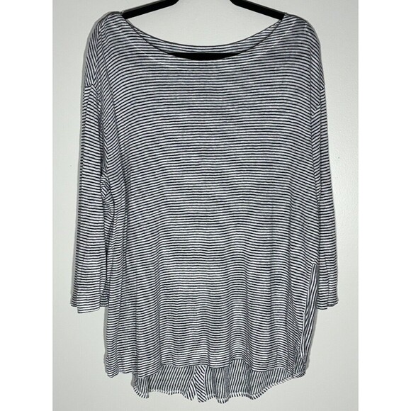 Adrienne Vittadini Top 1X Linen Striped Tunic Nautical Coastal Beach Lagenlook - Picture 4 of 12